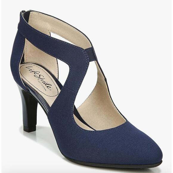 Lifestride Giovanna 2 Pump Heel Sandals Navy Blue 8.5 Wide EUC - Picture 3 of 13